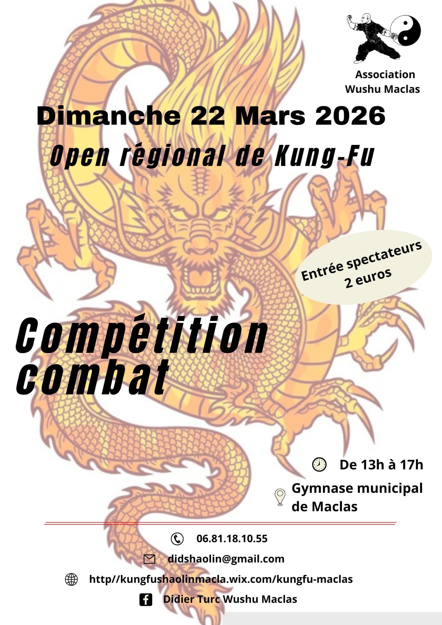 Open régional de Kung-Fu — compétition combat, 22 mars 2026